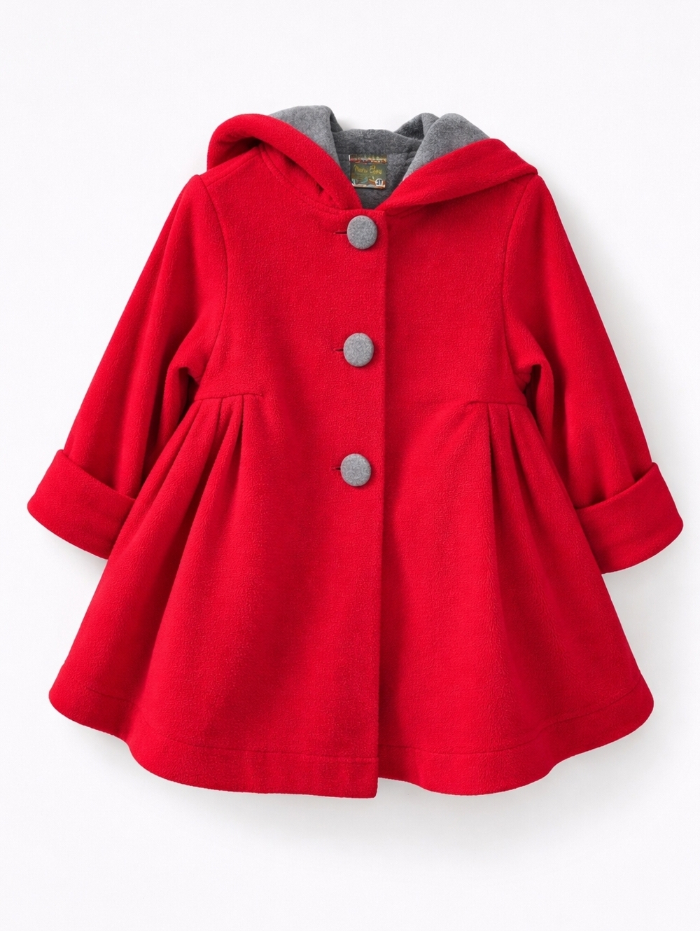 Maria Elena Girls Red Hooded Coat 3T Gray Lined Button Front A-Line